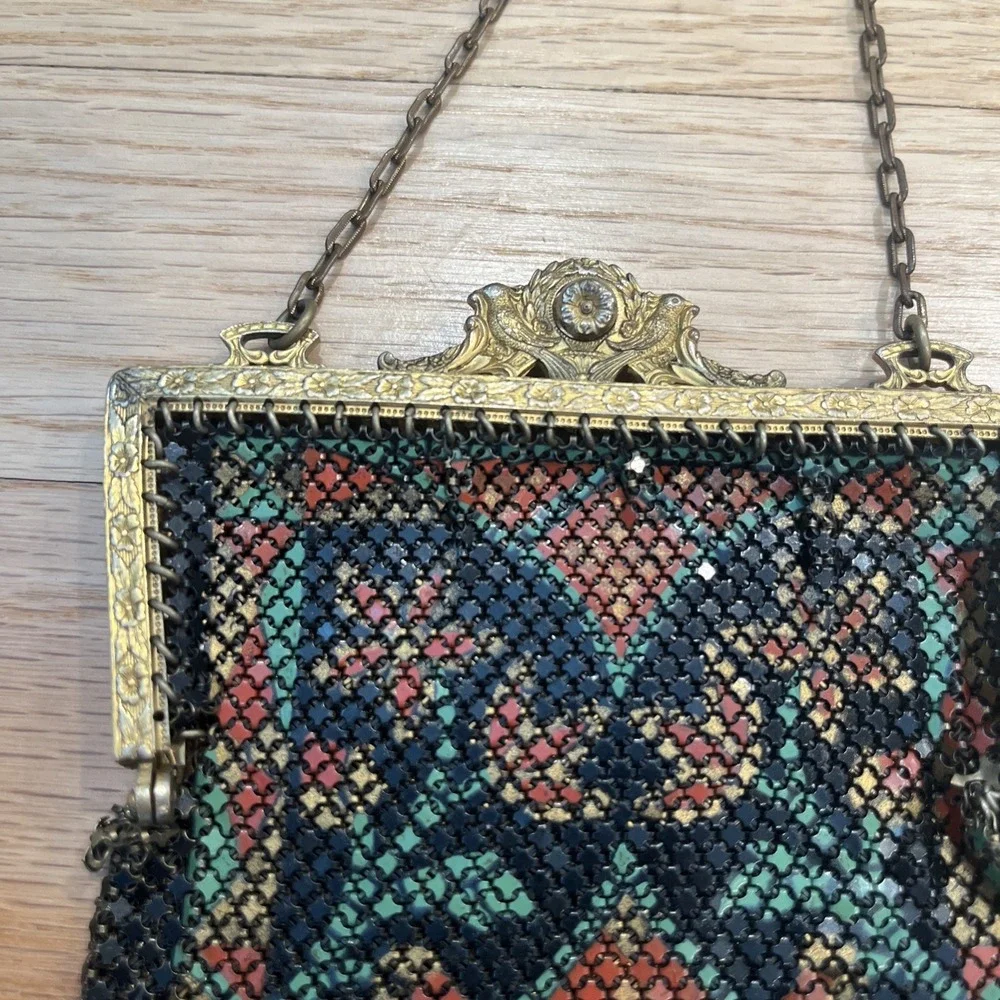 Antique Mandalian Mfg Co Art Deco Enamel Mesh Purse 1920s RARE